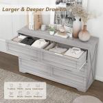 FTZxHKLX Modern 6-Drawer Dresser for Bedroom, Dresser Chest of Drawer with Large Drawers & Silver Handles, Wooden Dressers Drawers Storage Unit for Bedroom, Living Room, Closet (Wash Grey)