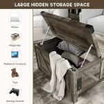 jimeimen Farmhouse Lift Top Coffee Table with Storage, Wood Square Center Table with Charging Station&USB Port, Living Room Table w/Large Hidden Space, for Living Room, Bedroom, Home Office, Grey