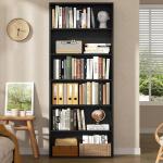 Shintenchi Bookshelf,6-Tier Open Bookcase and Bookshelves,6 Shelf Display Storage Shelves Floor Standing 70.6 inches Tall Bookcase for Home Office, Living Room (Black)