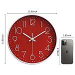 Preciser Wall Clocks Battery Operated Non-Ticking Red Clock 12 Inch Kitchen Wall Clock Quartz Silent Movement Large Decorative Clock Arabic Numerical for Home Office Decor - Red