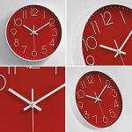 Preciser Wall Clocks Battery Operated Non-Ticking Red Clock 12 Inch Kitchen Wall Clock Quartz Silent Movement Large Decorative Clock Arabic Numerical for Home Office Decor - Red