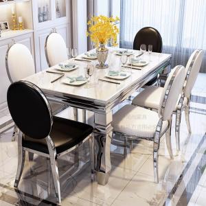 Marble dining table and chair set modern rectangular stainless steel diningtable 6 people small apartment rock slab dining table