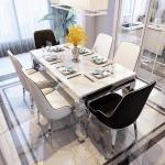 Marble dining table and chair set modern rectangular stainless steel diningtable 6 people small apartment rock slab dining table