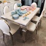 Marble dining table and chair set modern rectangular stainless steel diningtable 6 people small apartment rock slab dining table