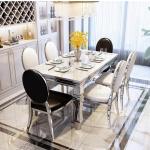 Marble dining table and chair set modern rectangular stainless steel diningtable 6 people small apartment rock slab dining table