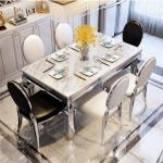 Marble dining table and chair set modern rectangular stainless steel diningtable 6 people small apartment rock slab dining table