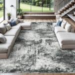 RUUGME 10X14 Abstract Area Rug:Large Washable Living Room Rug Indoor Non Slip Low Pile Carpet for Bedroom Soft Foldable Stain Resistant Distressed Thin Rug for Dining Room Kitchen 10X14 Black A