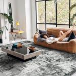 RUUGME 10X14 Abstract Area Rug:Large Washable Living Room Rug Indoor Non Slip Low Pile Carpet for Bedroom Soft Foldable Stain Resistant Distressed Thin Rug for Dining Room Kitchen 10X14 Black A