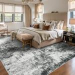 RUUGME 10X14 Abstract Area Rug:Large Washable Living Room Rug Indoor Non Slip Low Pile Carpet for Bedroom Soft Foldable Stain Resistant Distressed Thin Rug for Dining Room Kitchen 10X14 Black A