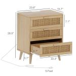 Irontar Rattan Nightstand with Charging Station, Night Stand with 3 Large Rattan Drawers, Accent End Table, Bedside Table with Solid Wooden Legs for Bedroom, Natural BZZ006ME