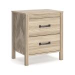 Signature Design by Ashley Battelle Mid-Century Modern Nightstand with Chevron Pattern, 2 Storage Drawers, Dark-Color Hardware, Wood, 24.5" High, Light Brown