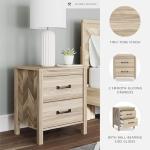 Signature Design by Ashley Battelle Mid-Century Modern Nightstand with Chevron Pattern, 2 Storage Drawers, Dark-Color Hardware, Wood, 24.5" High, Light Brown
