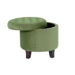 Homepop Home Decor | Upholstered Round Velvet Tufted Foot Rest Ottoman | Ottoman with Storage for Living Room & Bedroom | Decorative Home Furniture, Green