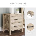 Signature Design by Ashley Battelle Mid-Century Modern Nightstand with Chevron Pattern, 2 Storage Drawers, Dark-Color Hardware, Wood, 24.5" High, Light Brown