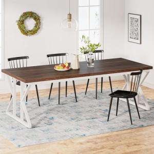 Tribesigns Farmhouse Dining Table for 6-8 People, 78.7-Inch Rectangular Wood Dining Table, Rustic Kitchen Table with Heavy Duty Metal Legs for Dining Room