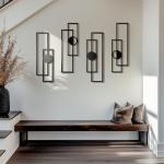 Abstract Black Metal Wall Art for Living Room, 4 Pack Large Wall Sculptures Minimalist Modern 3D Textured Geometric Metal Wall Decor for Bedroom Bathroom Kitchen Study