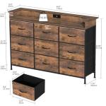 EXOTICA Industrial Dresser for Bedroom with Charging Station and LED Light Fabric Storage Dresser with 9 Fabric Drawers Chest of Drawers for Closet Hallway Sturdy Steel Frame Wooden Top