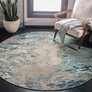 SAFAVIEH Madison Collection Area Rug - 8' Round, Blue & Grey, Modern Boho Abstract Design, Non-Shedding & Easy Care, Ideal for High Traffic Areas in Living Room, Bedroom (MAD440M)