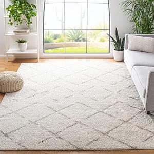 SAFAVIEH Arizona Shag Collection Area Rug - 8' Square, Ivory & Beige, Moroccan Diamond Design, Non-Shedding & Easy Care, 1.6-inch Thick Ideal for High Traffic Areas in Living Room, Bedroom (ASG743A)