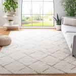 SAFAVIEH Arizona Shag Collection Area Rug - 8' Square, Ivory & Beige, Moroccan Diamond Design, Non-Shedding & Easy Care, 1.6-inch Thick Ideal for High Traffic Areas in Living Room, Bedroom (ASG743A)