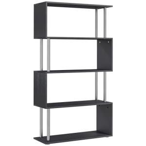 HOMCOM Modern S-Shaped 5 Tier Room Dividing Bookcase Wooden Storage Display Stand Shelf - Black