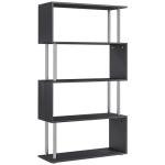 HOMCOM Modern S-Shaped 5 Tier Room Dividing Bookcase Wooden Storage Display Stand Shelf - Black