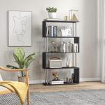 HOMCOM Modern S-Shaped 5 Tier Room Dividing Bookcase Wooden Storage Display Stand Shelf - Black