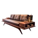 black walnut living room sofa high end solid wood leather three person small apartment