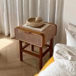 Nordic simple rattan bedside table retro light luxury wabi sand wind side cabinet home bed and  storage cabinet