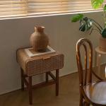 Nordic simple rattan bedside table retro light luxury wabi sand wind side cabinet home bed and  storage cabinet