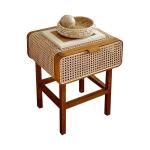 Nordic simple rattan bedside table retro light luxury wabi sand wind side cabinet home bed and  storage cabinet