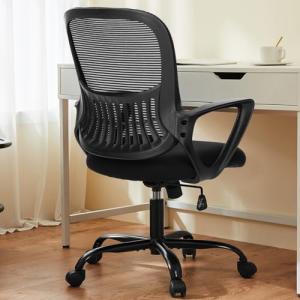 Sweetcrispy Ergonomic Mid-Back Mesh Home Office Desk Chair with Wheels, Lumbar Support, and Comfortable Armrests for Home, Bedroom, Study, Office