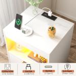 Yusong Night Stand, Bedside Table, LED Nightstand with Charging Station, Modern Night Stand, Wood Sofa Couch End Side Table with 2 Pull-Out Shelf, White