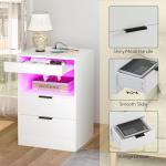 Yusong Night Stand, Bedside Table, LED Nightstand with Charging Station, Modern Night Stand, Wood Sofa Couch End Side Table with 2 Pull-Out Shelf, White