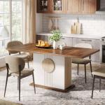 Tribesigns 55" Rectangular Dining Table for 4 to 6 People, Farmhouse Wood Dinner Table for Kitchen, Dining Room & Living Room, Oak Brown & White