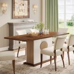 Tribesigns 55" Rectangular Dining Table for 4 to 6 People, Farmhouse Wood Dinner Table for Kitchen, Dining Room & Living Room, Oak Brown & White