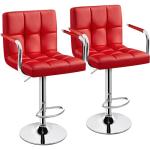 Yaheetech Bar Stools Set of 2, PU Leather Adjustable Swivel Barstools, Hydraulic Kitchen Counter Height Bar Chairs with Armrest and Back for Bar, Kitchen, Dining Room, Red
