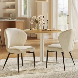 VASAGLE EKHO Collection - Dining Chairs Set of 2, Upholstered Kitchen Chairs, Comfortable Seat, Synthetic Leather with Stitching, Mid-Century Modern, Easy Assembly, Living Room Lounge, Cream White