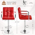 Yaheetech Bar Stools Set of 2, PU Leather Adjustable Swivel Barstools, Hydraulic Kitchen Counter Height Bar Chairs with Armrest and Back for Bar, Kitchen, Dining Room, Red