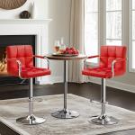 Yaheetech Bar Stools Set of 2, PU Leather Adjustable Swivel Barstools, Hydraulic Kitchen Counter Height Bar Chairs with Armrest and Back for Bar, Kitchen, Dining Room, Red