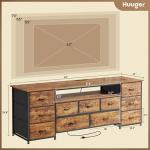 Huuger 63 Inch TV Stand for 65, 70 Inch TV, 11 Drawer Long Dresser with Power Outlets and LED Lights, Entertainment Center with Storage, Rustic Brown Dresser with PU Leather Surface