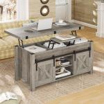 SEDETA Lift Top Coffee Table, 4 in 1 Multi-Function Convertible Coffee Tables with Storage and Hidden Compartment, Farmhouse Coffee Table Converts to Dining Table for Living Room, Grey