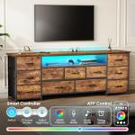 Huuger 63 Inch TV Stand for 65, 70 Inch TV, 11 Drawer Long Dresser with Power Outlets and LED Lights, Entertainment Center with Storage, Rustic Brown Dresser with PU Leather Surface