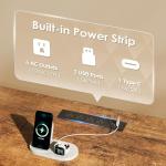 Huuger 63 Inch TV Stand for 65, 70 Inch TV, 11 Drawer Long Dresser with Power Outlets and LED Lights, Entertainment Center with Storage, Rustic Brown Dresser with PU Leather Surface