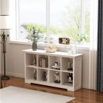 OSCHF Cube Shelf Bookcase with Base - Wooden 2 Tiers Floor Standing Low Storage Cabinet for Home and Office, 8-Cube Lattice Bookshelf, Warm White