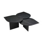 Italian Design Black Marble Coffee Table Set - Leaf Shape Nesting Tables, Luxury Triple Sofa Side Table for Living Room Decor