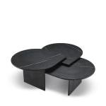 Italian Design Black Marble Coffee Table Set - Leaf Shape Nesting Tables, Luxury Triple Sofa Side Table for Living Room Decor