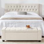 Huatean Home 48" Ottoman with Storage, Storage Ottoman Bench with Safety Hinge, Upholstered Entryway Bench with Seating for Bedroom, Living Room, Holds up to 330 lb, Beige