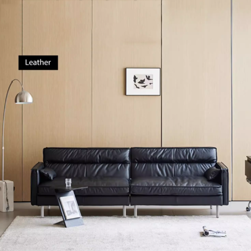Modern Italian Black Couch Leather Nordic Large Luxury Living Room Sofas Puffs Double Lounge Divano Soggiorno Home Furniture
