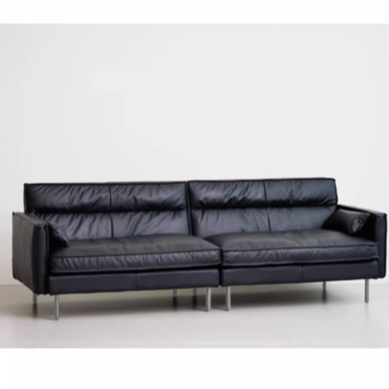 Modern Italian Black Couch Leather Nordic Large Luxury Living Room Sofas Puffs Double Lounge Divano Soggiorno Home Furniture